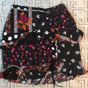 For Love & Lemons Floral Black Mini Skirt